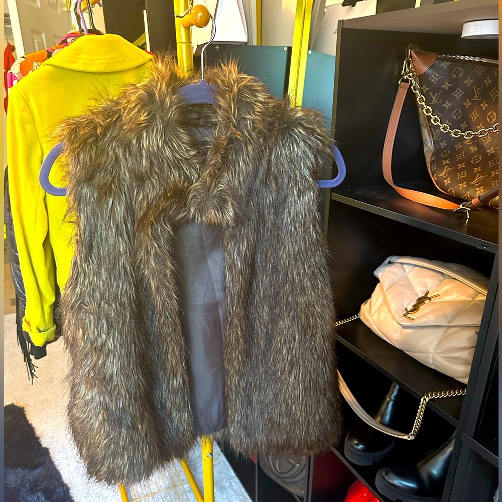 Brown Faux Fur Bebe Vest
